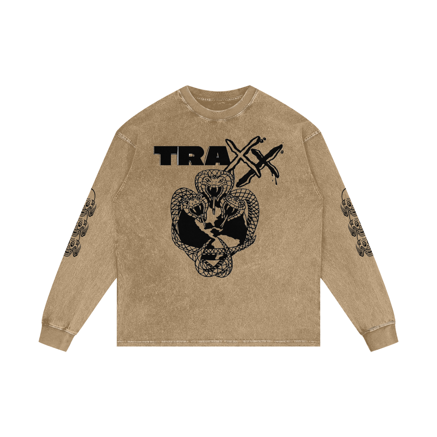 Snake Logo Acid Wash Oversize Long Sleeve T-Shirt
