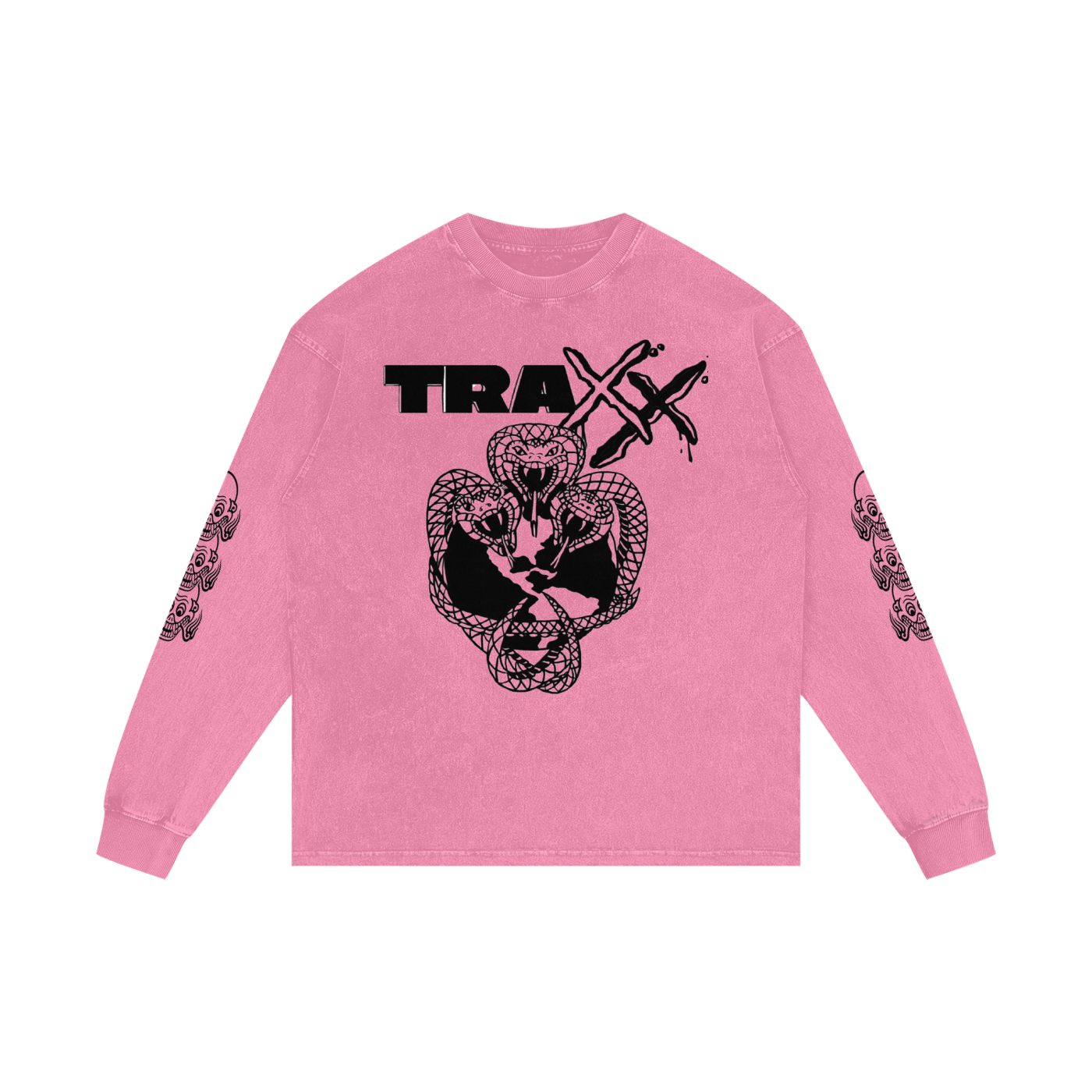 Snake Logo Acid Wash Oversize Long Sleeve T-Shirt