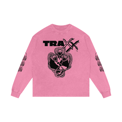 Snake Logo Acid Wash Oversize Long Sleeve T-Shirt