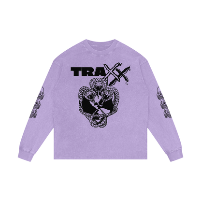 Snake Logo Acid Wash Oversize Long Sleeve T-Shirt