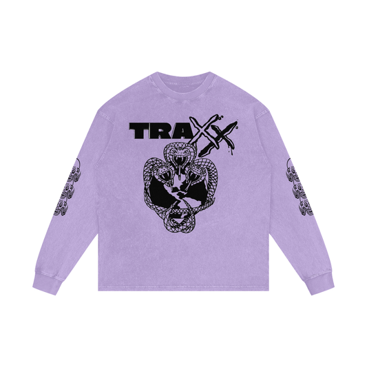 Snake Logo Acid Wash Oversize Long Sleeve T-Shirt