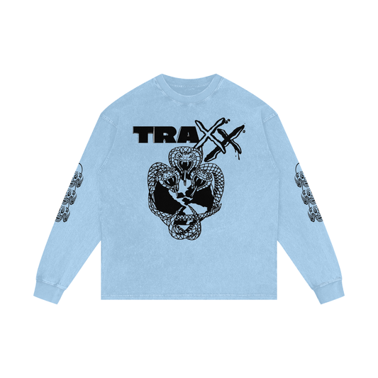 Snake Logo Acid Wash Oversize Long Sleeve T-Shirt